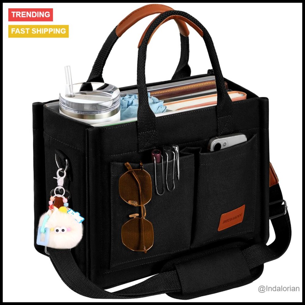 Structured Canvas Tote Bag Multi-Compartment Zipp… - image 1